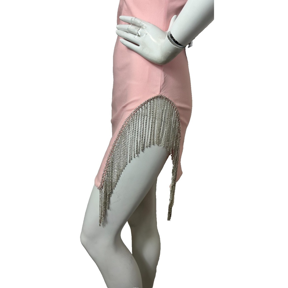 White Fox Mini Dress Size Medium Pink Rhinestone Trim Open Back Come Back NWT - Picture 7 of 10